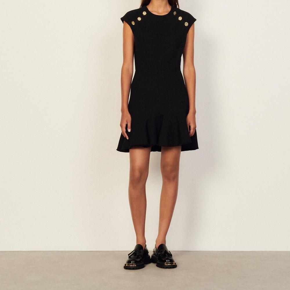 Sandro Black Sheath Mini Dress Cap Sleeve